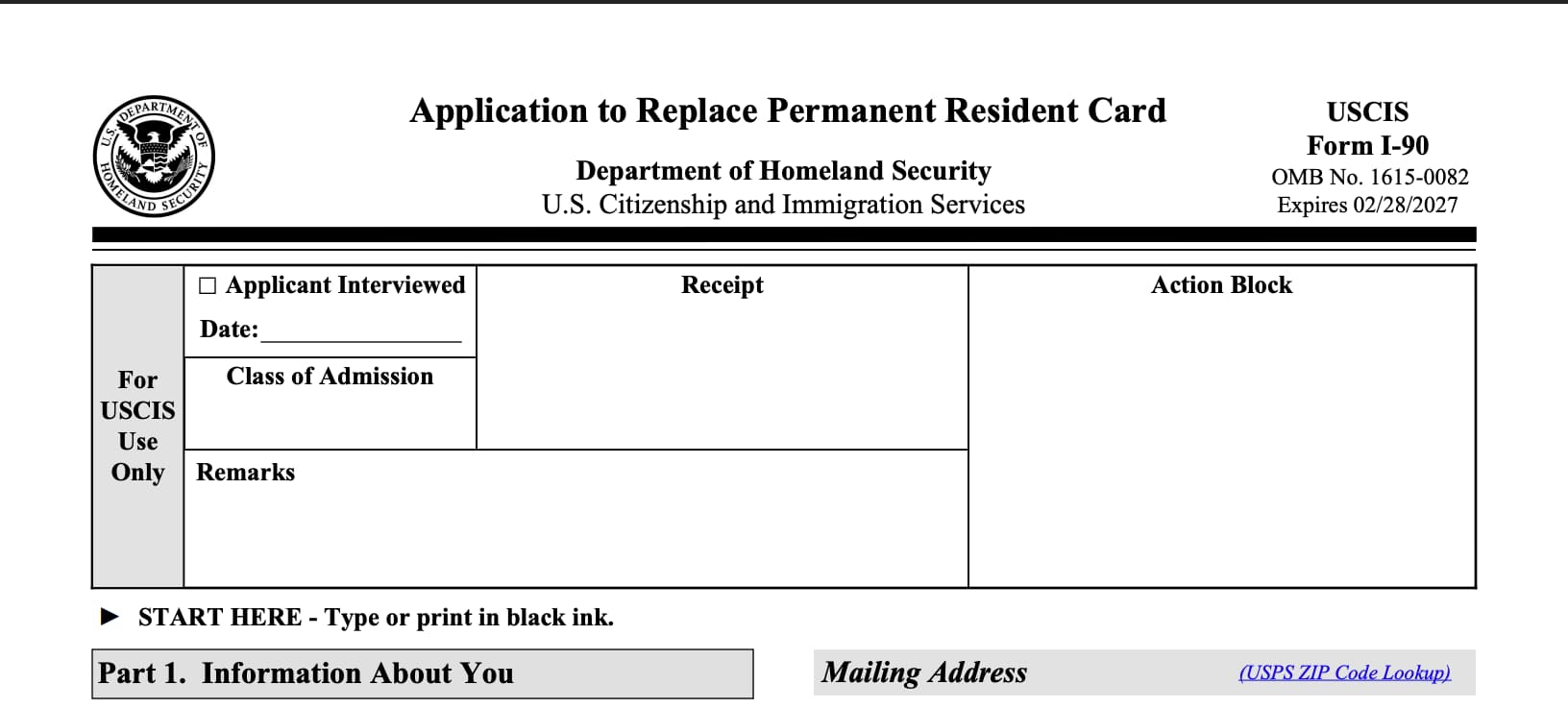 Form I-90 – Application to Replace Permanent Resident Card alter-text