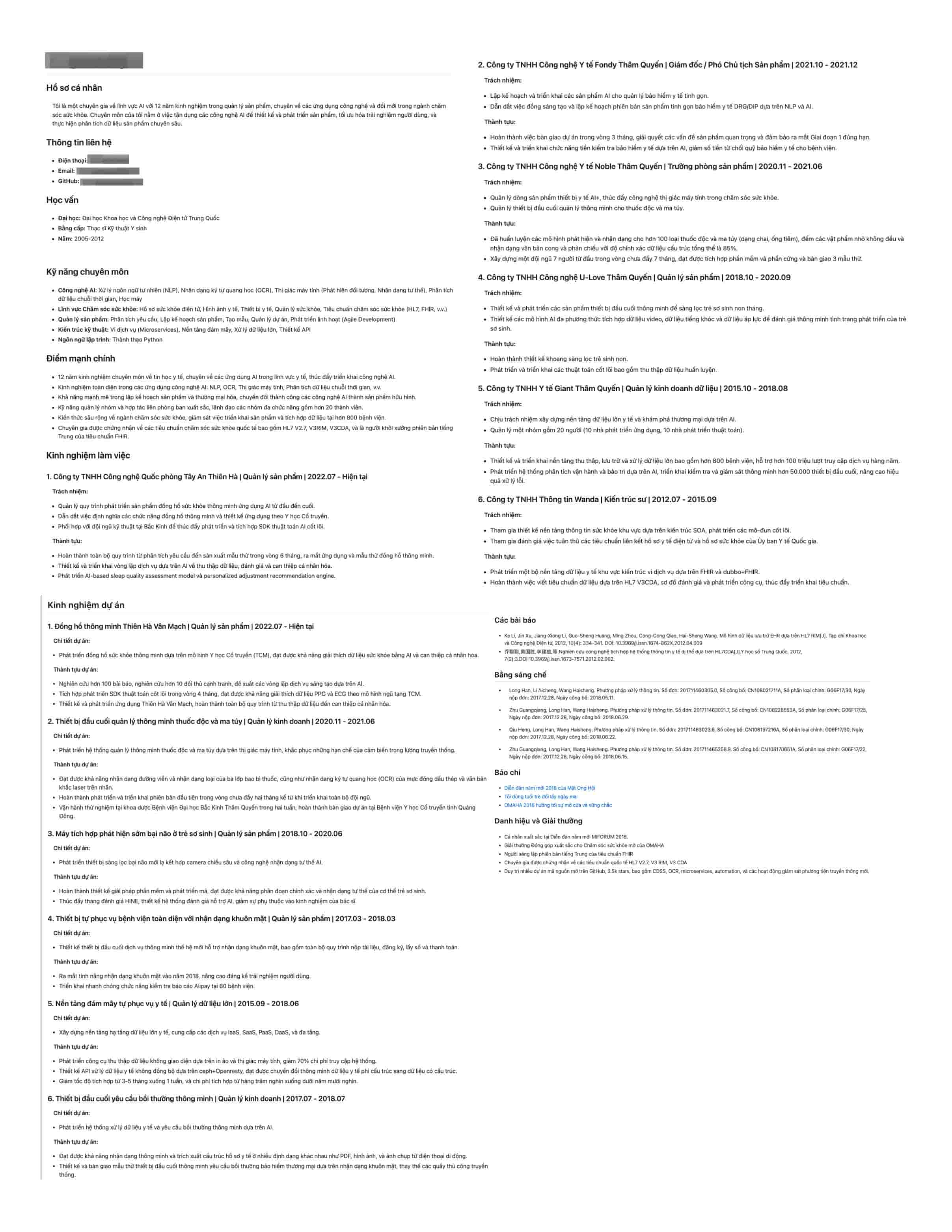 CV mẫu của ứng viên nộp hồ sơ vào diện EB-2 NIW alter-text